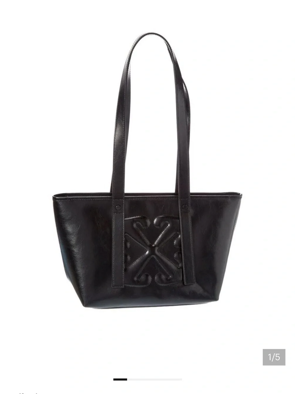 Black Leather Tote Bag with Raised Cross Motif